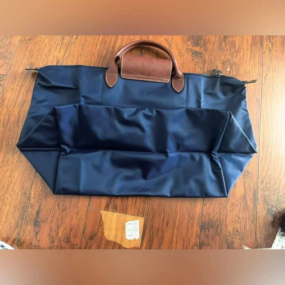 Longchamp Tote Bag extra Large navy Nylon Tote Bag with Brown Leather Handles - Picture 7 of 14